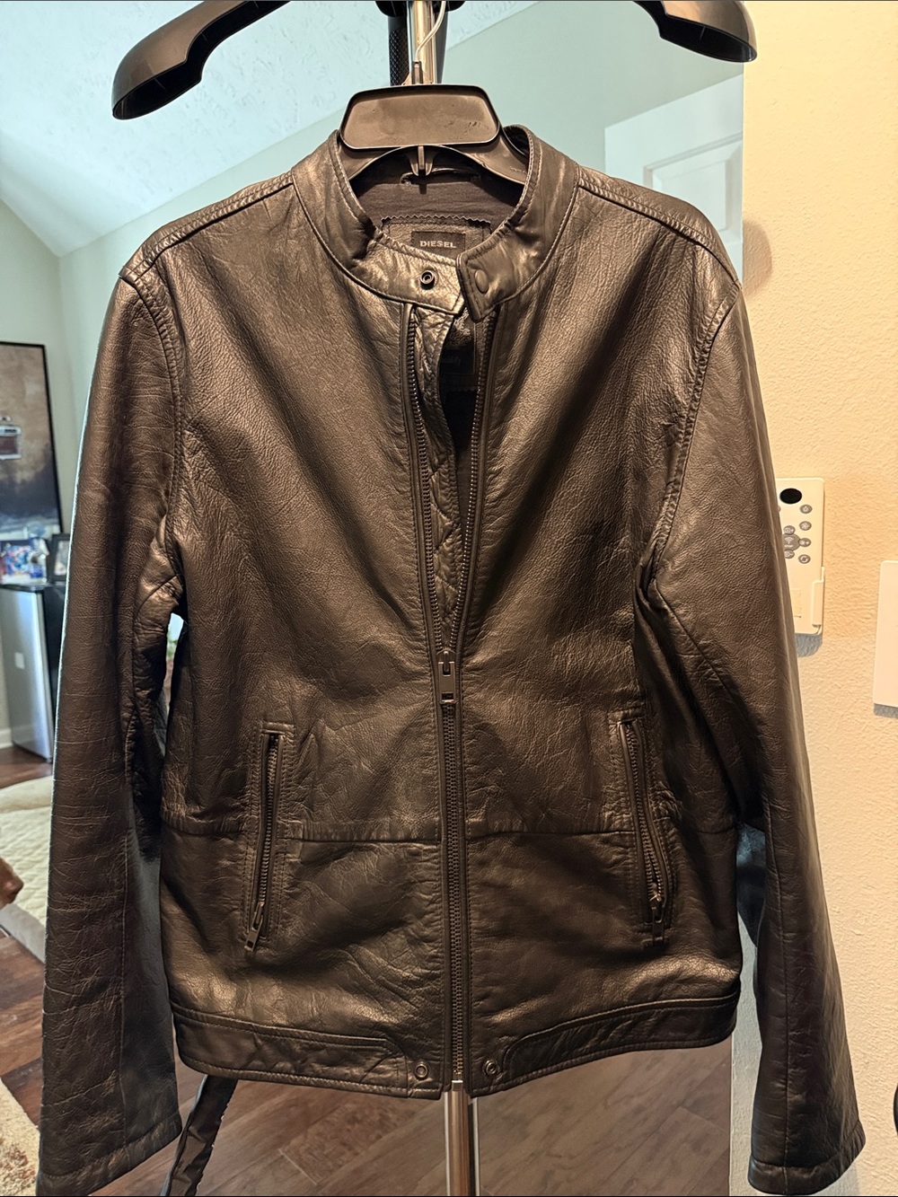 Diesel Men's Black Leather Bomber Jacket